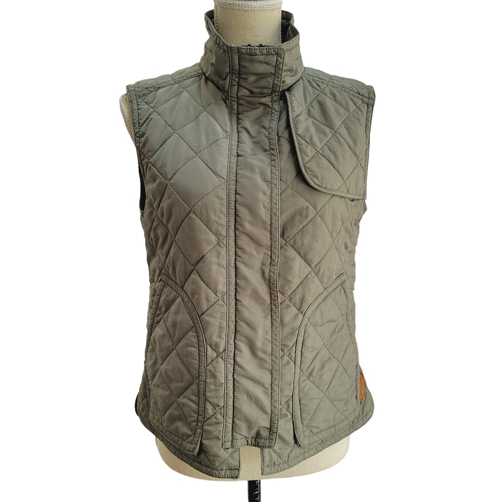 Coach Quilted Puffer Vest Olive Green Classic Equestrian Outerwear Preppy Chic‎